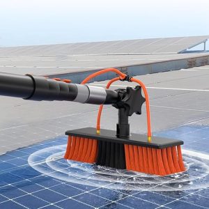 SolarTeflon® solar panel cleaning kit with telescopic water-fed pole, soft brush, and adjustable handle for safe, streak-free solar glass cleaning.