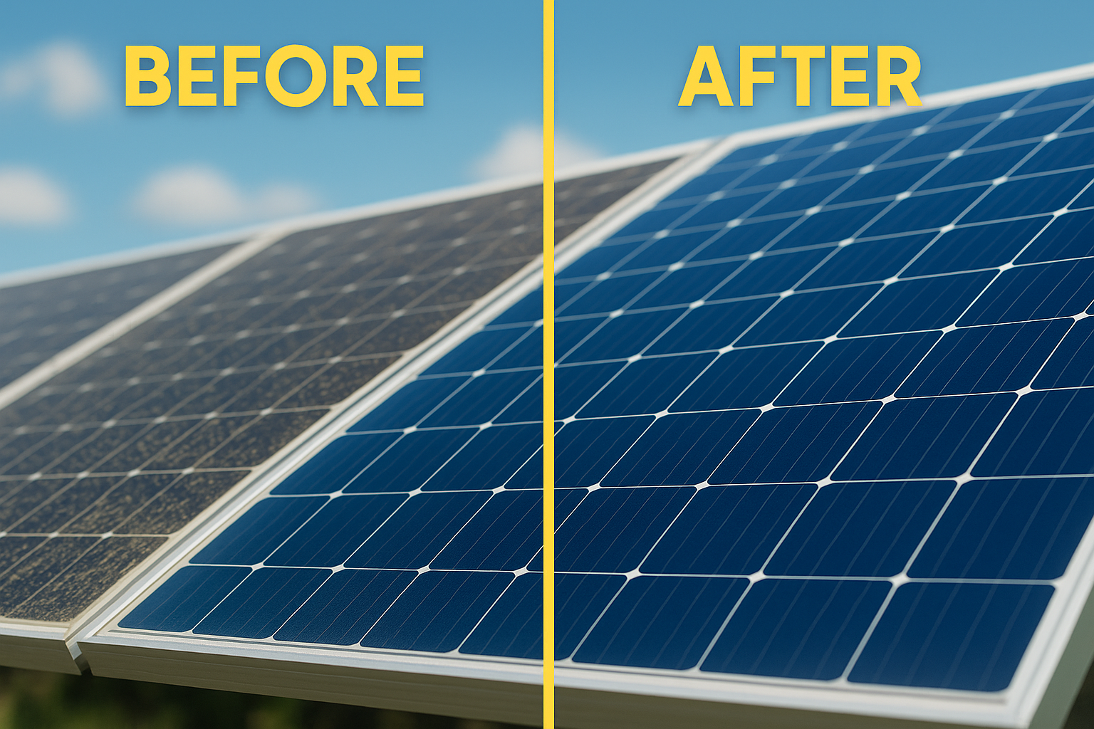 solar panel cleaning before and after with SolarTeflon protective coating