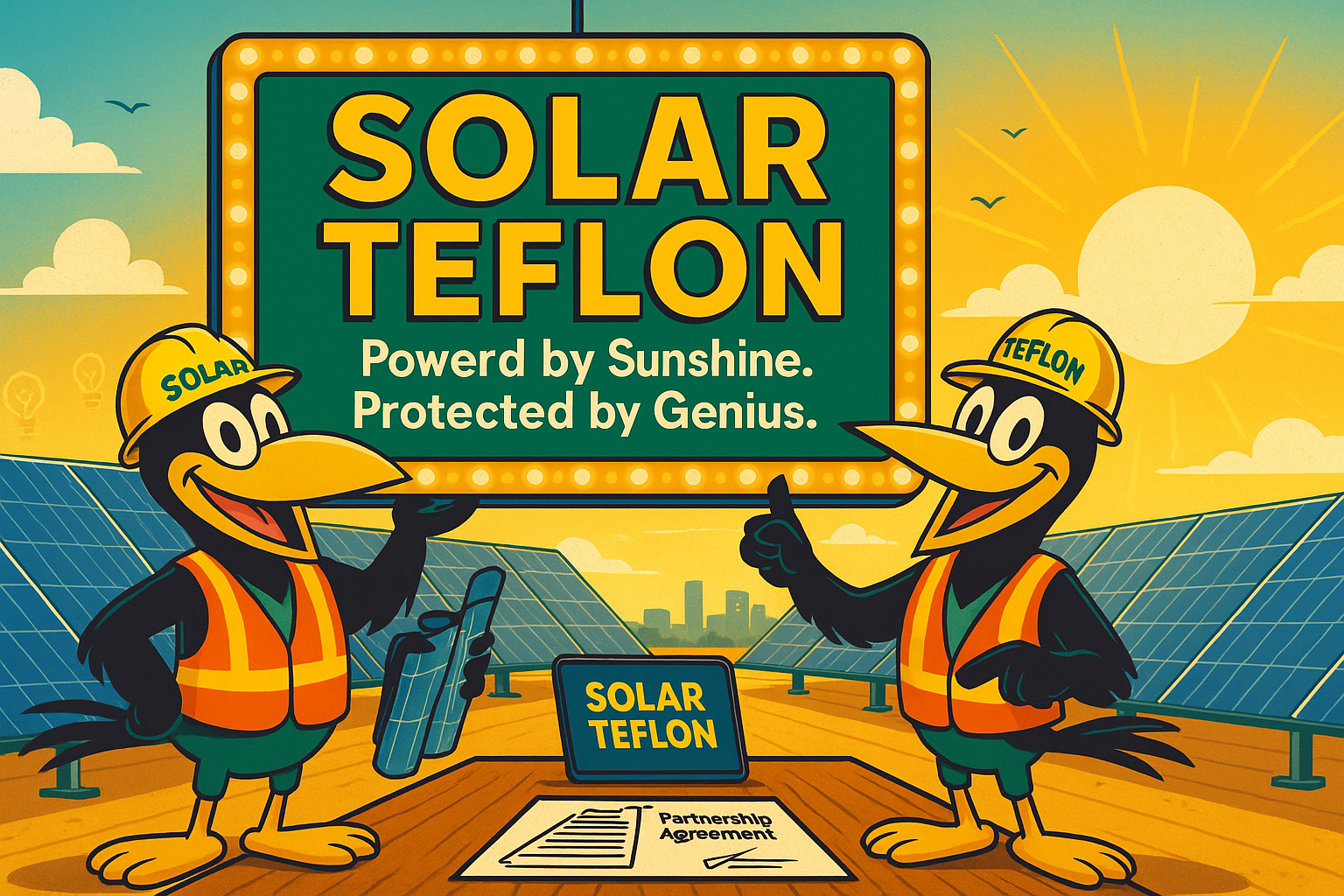 Cartoon birds promoting solar technology