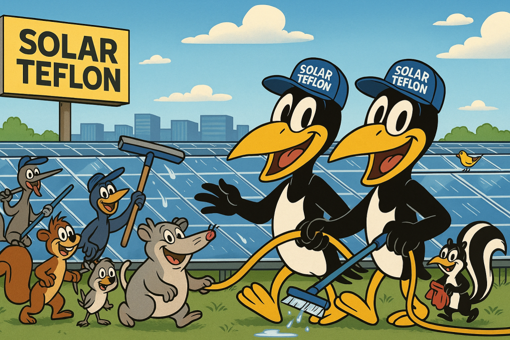 Solar Teflon team cleaning a solar farm