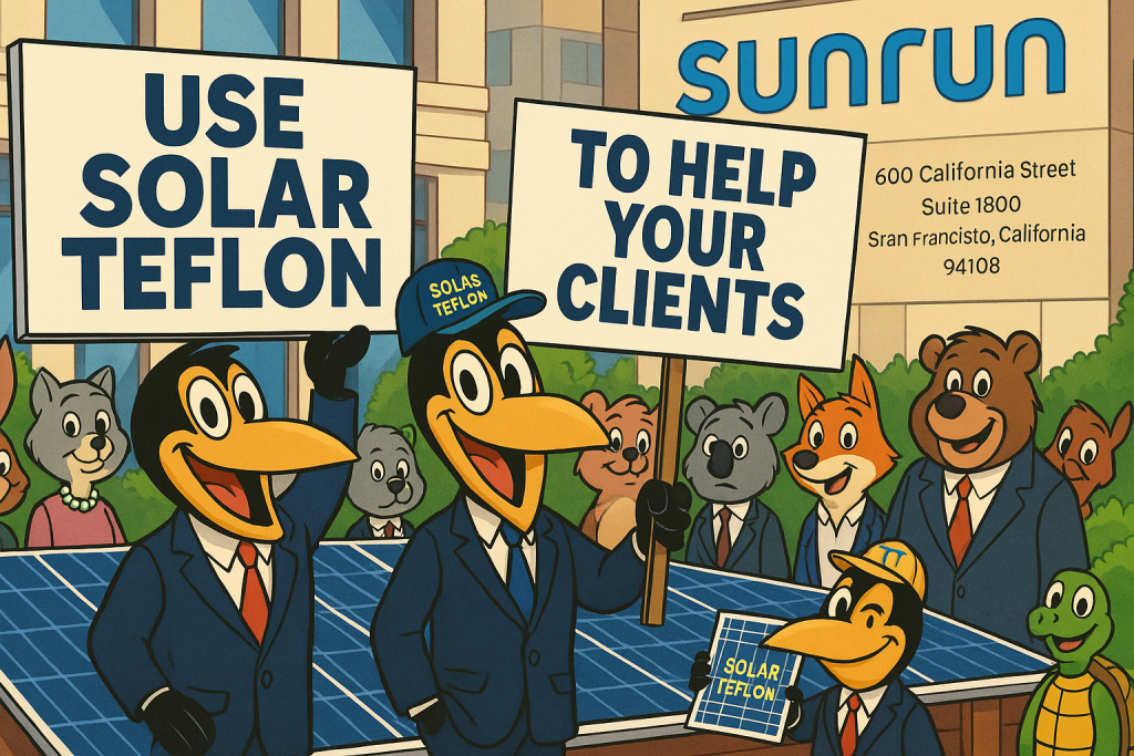 Penguins promoting solar energy solutions.